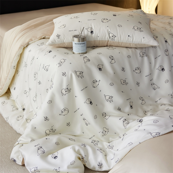 91家纺网 家纺一手货源 找家纺 时年家纺 2025新款莱赛尔天丝印花系列四件套奶茶软萌