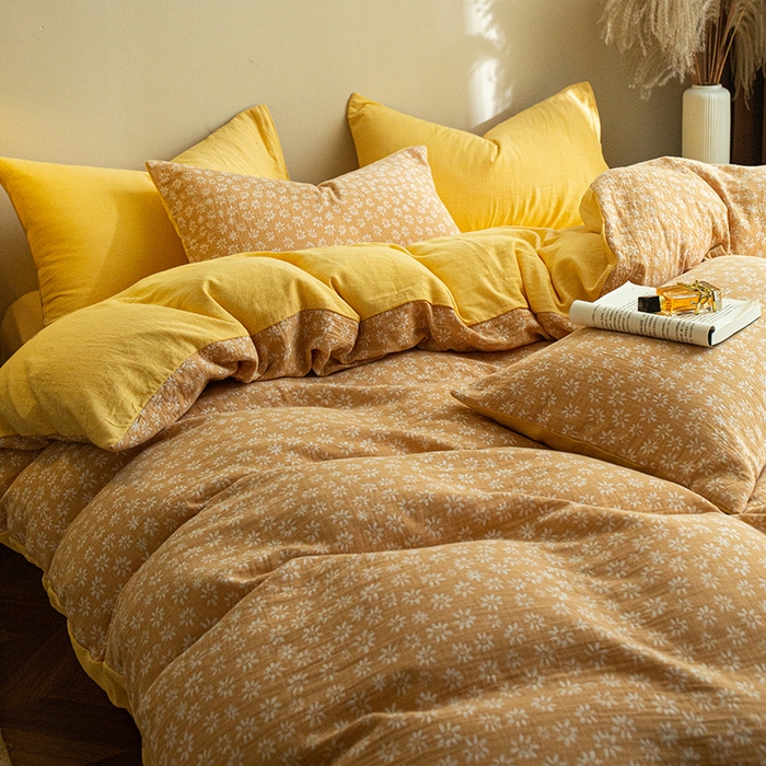 91家纺网 家纺一手货源 找家纺 2025新款A类全棉三层纱四件套 花开