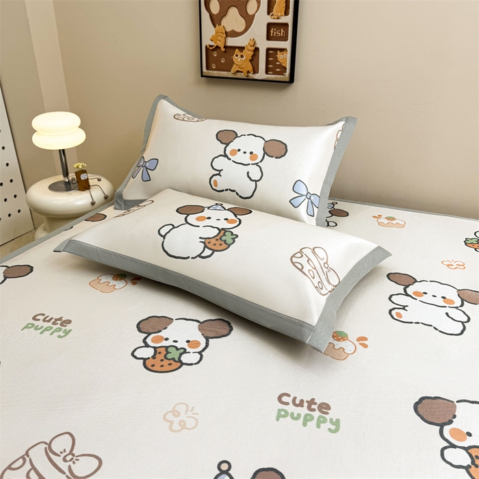 91家纺网 家纺一手货源 找家纺 雯豆2025夏季新品冰藤印花凉席三件套平铺绑带款冰丝凉席三件套 冰藤席-绑带款-熊熊幻想