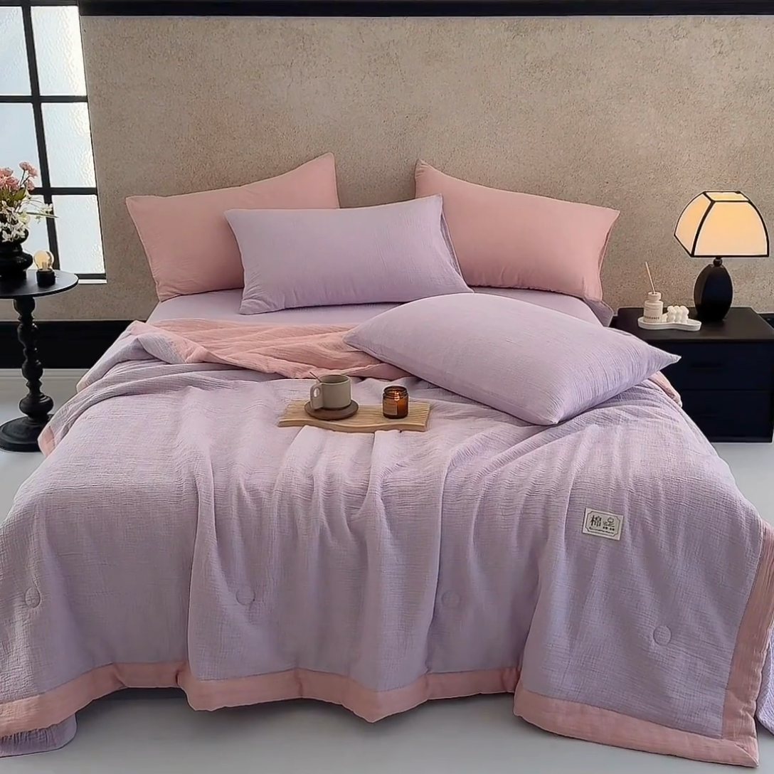 91家纺网 家纺一手货源 找家纺 吾诺 2025 纯色全棉泡泡双层纱夏被大豆夏被子被芯夏被四件套夏凉被空调被 柔幻紫