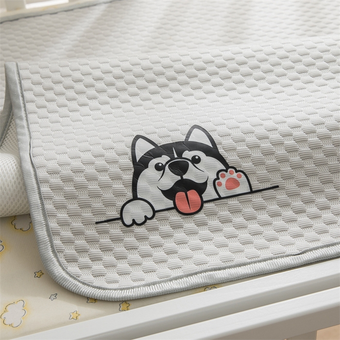 91家纺网 家纺一手货源 找家纺 宅部落 2025新款凉感豆豆儿童卡通凉席 哈士奇-灰