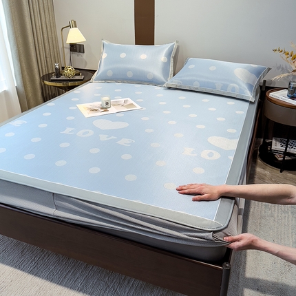 91家纺网 家纺一手货源 找家纺 （总）摩妮卡 2025新款碳光席床笠三件套可洗冰丝席