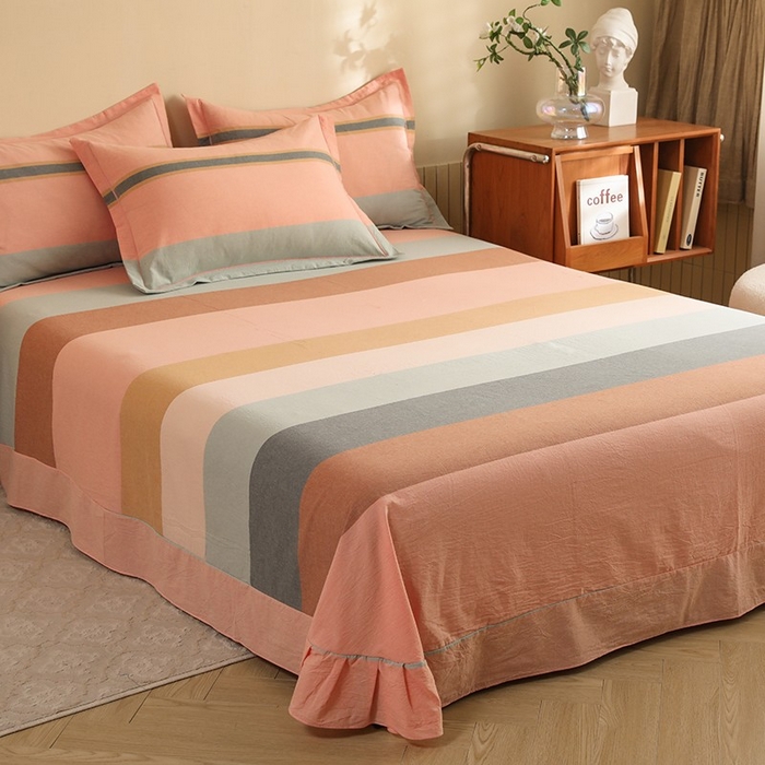 91家纺网 家纺一手货源 找家纺 木易家居 2025新款全棉色织水洗棉四件套莫兰迪-粉