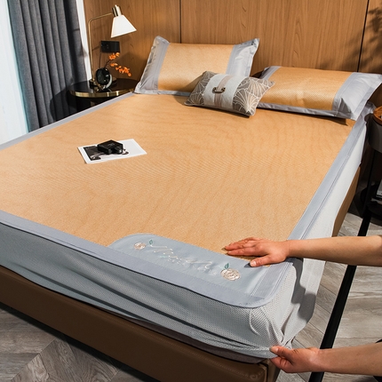 摩妮卡 2025新款刺绣双面冰藤席床笠款三件套 爱玛橙