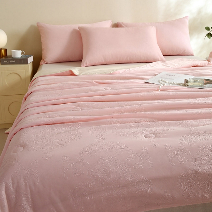 91家纺网 家纺一手货源 找家纺 品乐家纺 2025新款凉感A类可水洗抗菌冰冰被夏被夏凉被空调被被子被芯 冰冰被粉纹+米