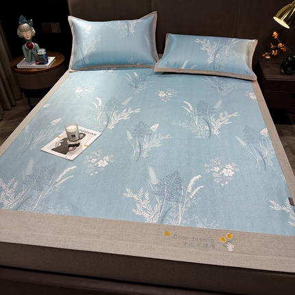 91家纺网 家纺一手货源 找家纺 （总）摩妮卡 2025新款数码印花冰藤席床席款三件套