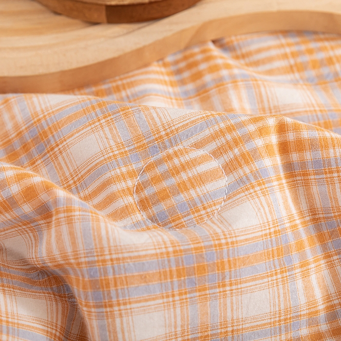 91家纺网 家纺一手货源 找家纺 吾诺 2025 全棉色织水洗棉夏被大豆夏被四件套被子被芯空调被夏凉被 桔色格