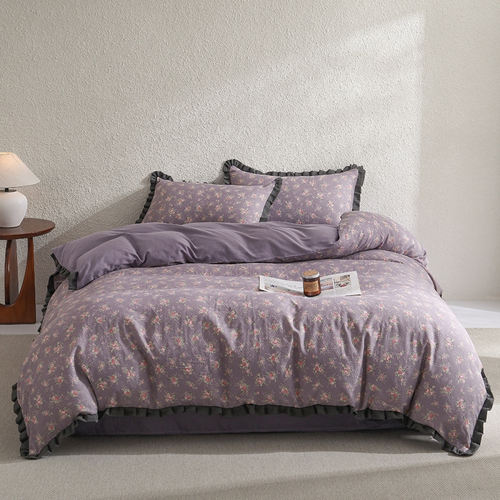 91家纺网 家纺一手货源 找家纺 2025新款A类纯棉双层纱皱皱纱花边四件套（复古风） 伊人诺兰