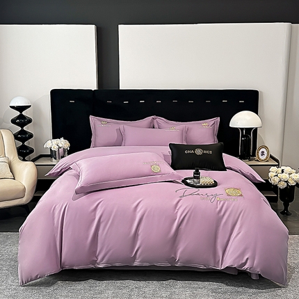 孟鑫家纺2025新款全棉喷气13372刺绣轻奢四件套-莫琳 莫琳-千黛紫