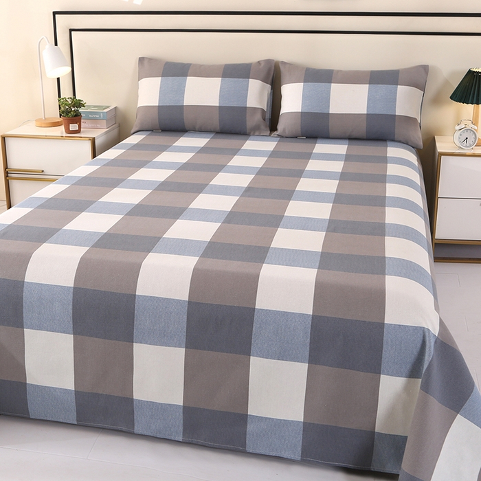 91家纺网 家纺一手货源 找家纺 望淮家纺 2025新款老粗布凉席床单三件套 蓝大格