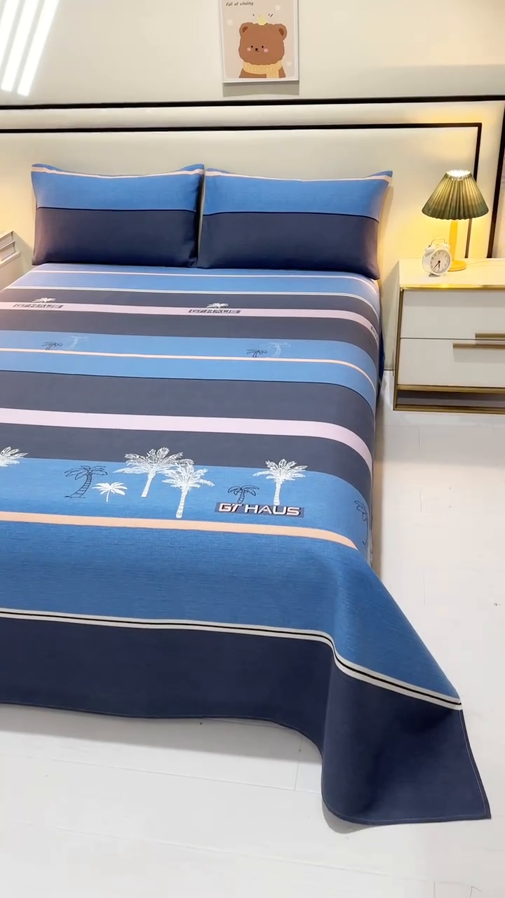 91家纺网 家纺一手货源 找家纺 望淮家纺 2025新款老粗布凉席床单三件套 幸运树