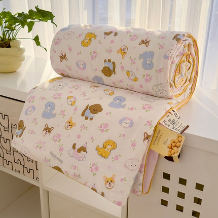 91家纺网 家纺一手货源 找家纺 贝扬思 2025新款水洗皱皱纱系列夏被夏凉被空调被（风格一） 灰蒙小狗