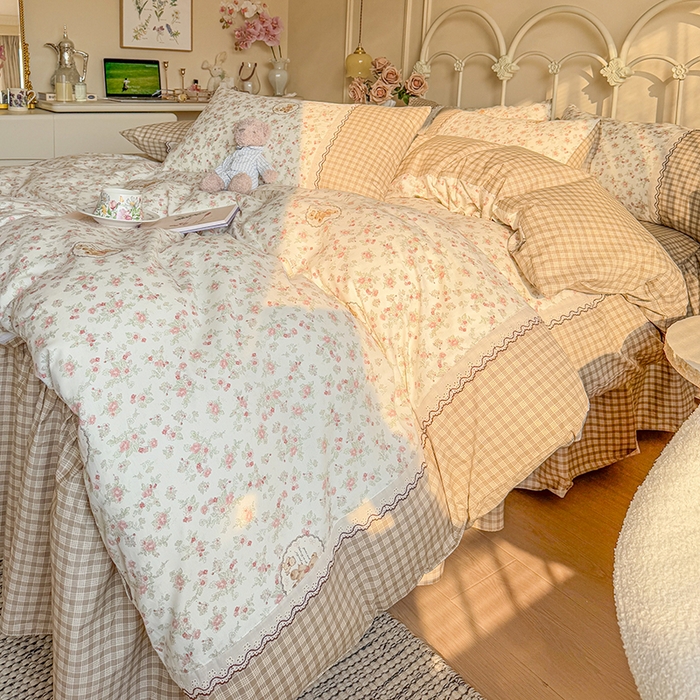 91家纺网 家纺一手货源 找家纺 安莱生活 2025 全棉小碎花刺绣花边款四件套 花香