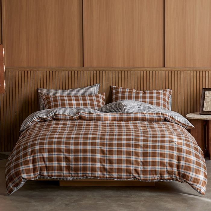 91家纺网 家纺一手货源 找家纺 安莱生活 2025 全棉双层纱苏格兰格纹系列四件套 套格