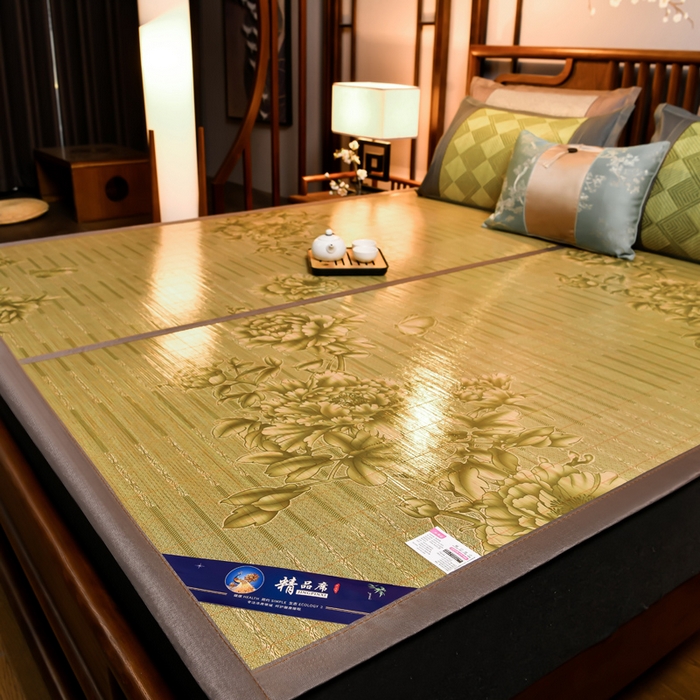 91家纺网 家纺一手货源 找家纺 苏迪凉席竹席2025新款竹席凉席冰丝席碳化双面印花藤草席 蝶恋花-浅绿