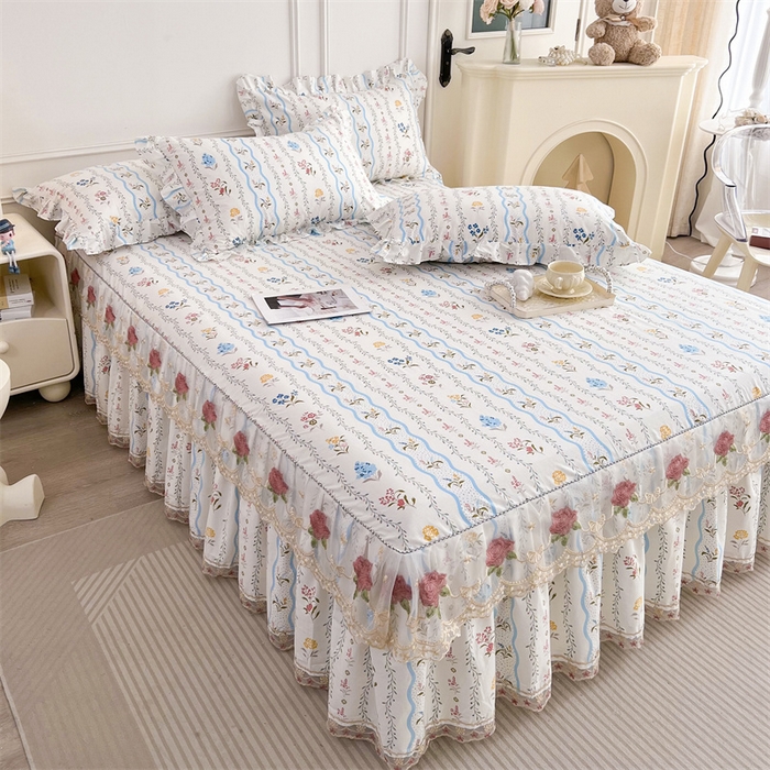 91家纺网 家纺一手货源 找家纺  十个点 2025新款全棉纯棉蕾丝花边床裙 云梦星河