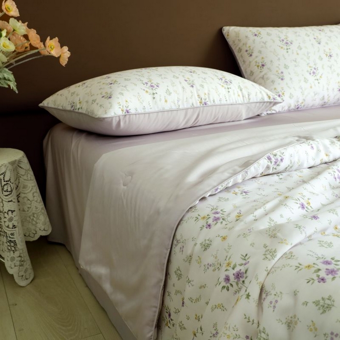 91家纺网 家纺一手货源 找家纺 朵美 2025新款50支天丝印花夏被+夏被四件套 惜春-紫