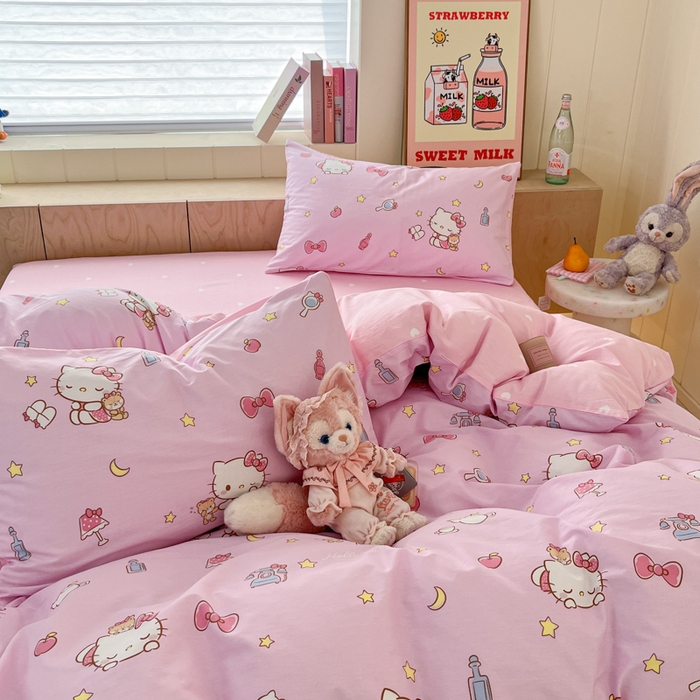 91家纺网 家纺一手货源 找家纺 博雅 2025新款三丽鸥卡通全棉印花小版四件套 小星星KT