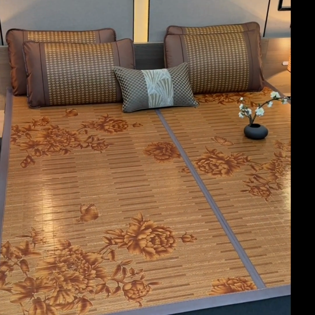 91家纺网 家纺一手货源 找家纺 苏迪凉席竹席2025新款竹席凉席冰丝席碳化双面印花藤草席 蝶恋花-棕