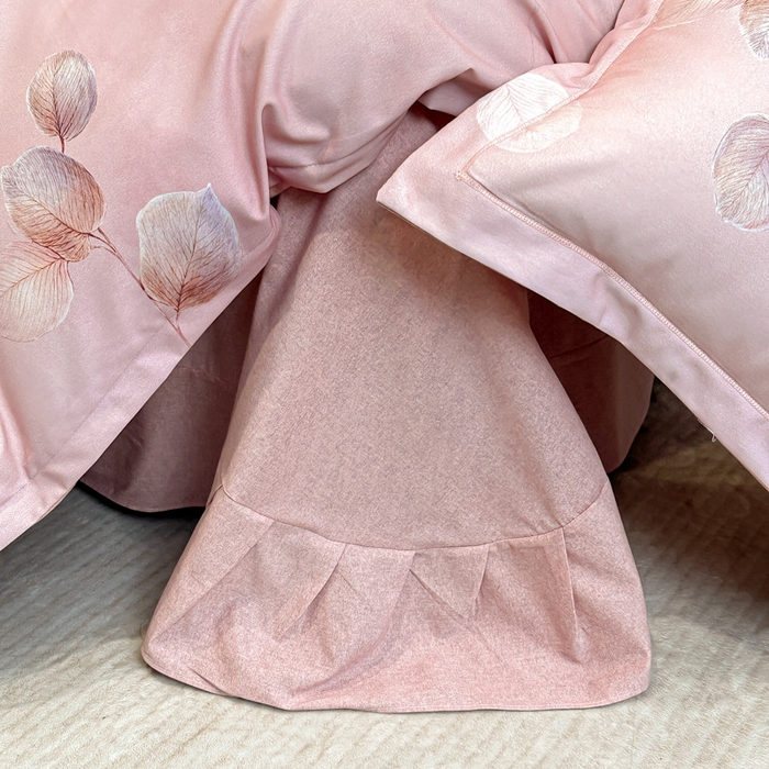 91家纺网 家纺一手货源 找家纺 2025年新款全棉长绒棉数码印花四件套 桐叶梦-粉