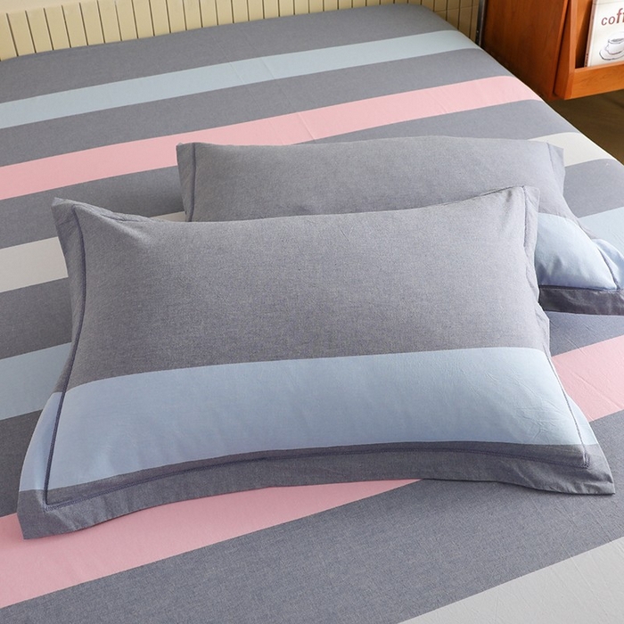 91家纺网 家纺一手货源 找家纺 木易家居 2025新款全棉色织水洗棉四件套海伦-蓝