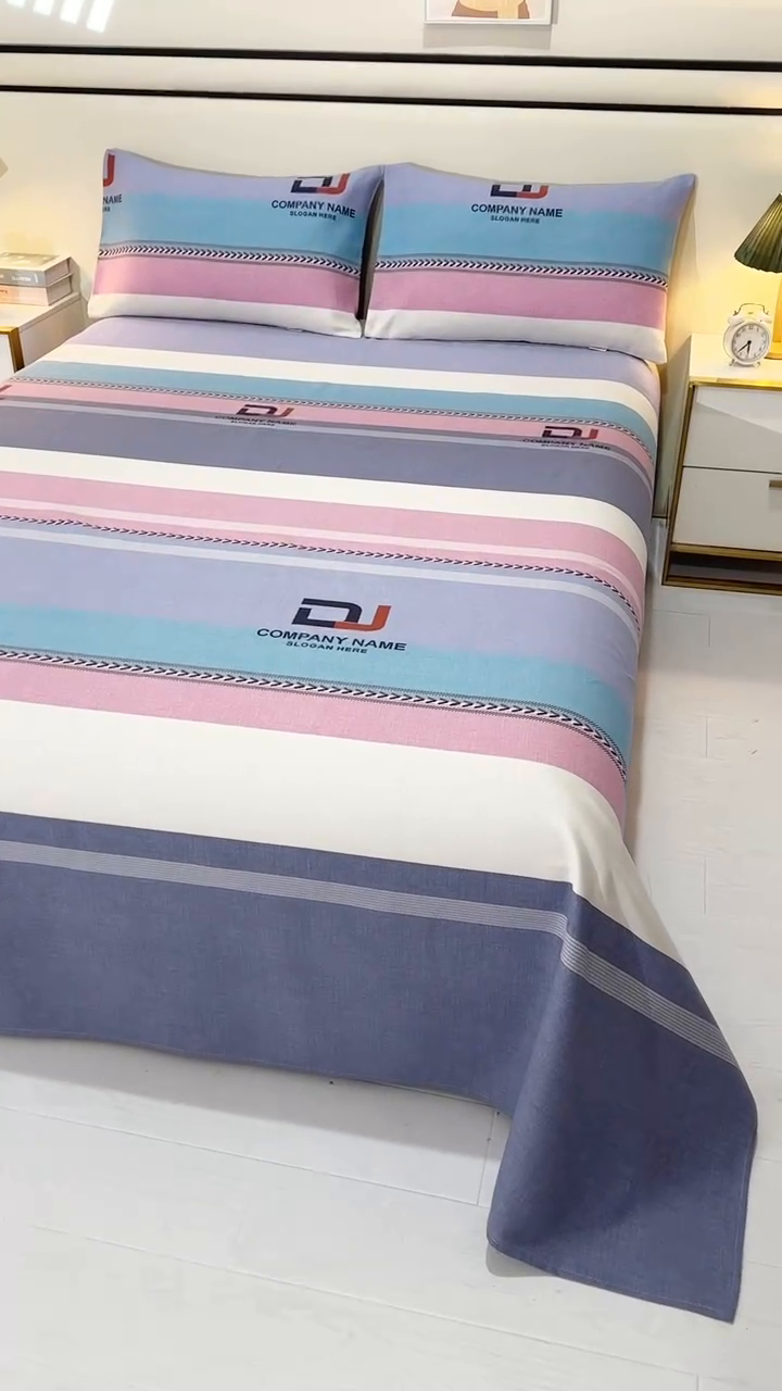 91家纺网 家纺一手货源 找家纺 望淮家纺 2025新款老粗布凉席床单三件套 时尚条