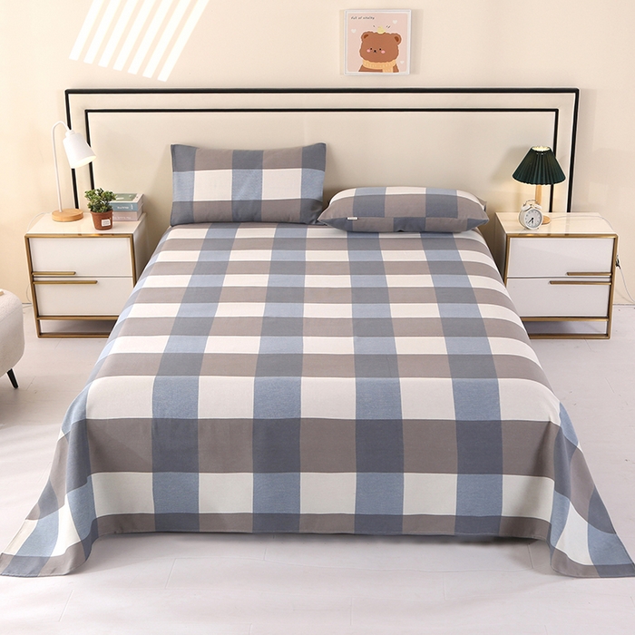 91家纺网 家纺一手货源 找家纺 望淮家纺 2025新款老粗布凉席床单三件套 蓝大格