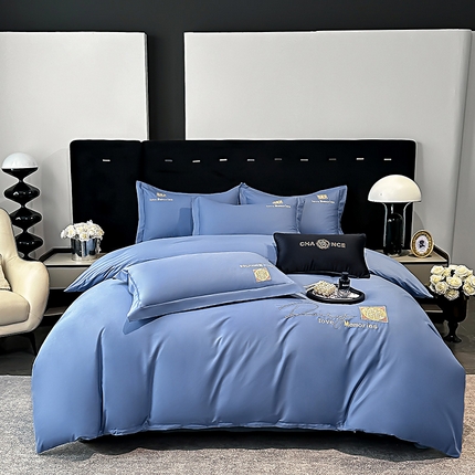 孟鑫家纺2025新款全棉喷气13372刺绣轻奢四件套-莫琳 莫琳-宝石蓝