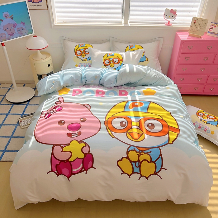 91家纺网 家纺一手货源 找家纺 浩诚 2025新款啵乐乐正版授权全棉纯棉四件套 开心伙伴