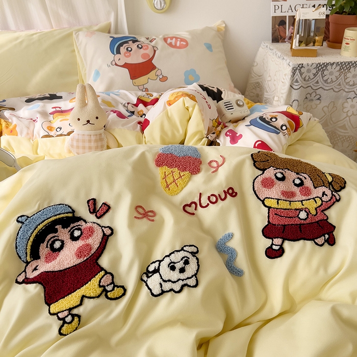 91家纺网 家纺一手货源 找家纺 一霖家纺 2025新款2025新款高克重云朵棉数码印花＋毛巾绣四件套新新与葵葵