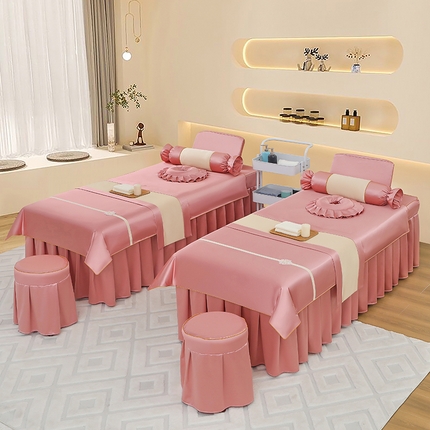 芙怡 2025春夏新款8028款冰丝绒美 容床罩-小花系列 小花-粉玉