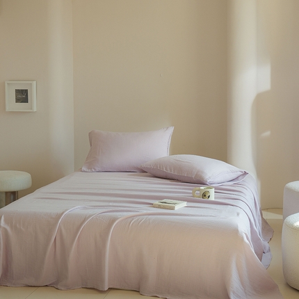 简纯主义 2025新款全棉有机雾感纱双层皱皱纱系列单床单紫葡萄