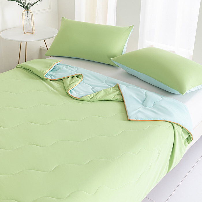 91家纺网 家纺一手货源 找家纺 吾诺 2025 锦氨凉感夏被双感被大豆夏被子被芯凉感丝夏被瓜瓜被 果绿-浅绿