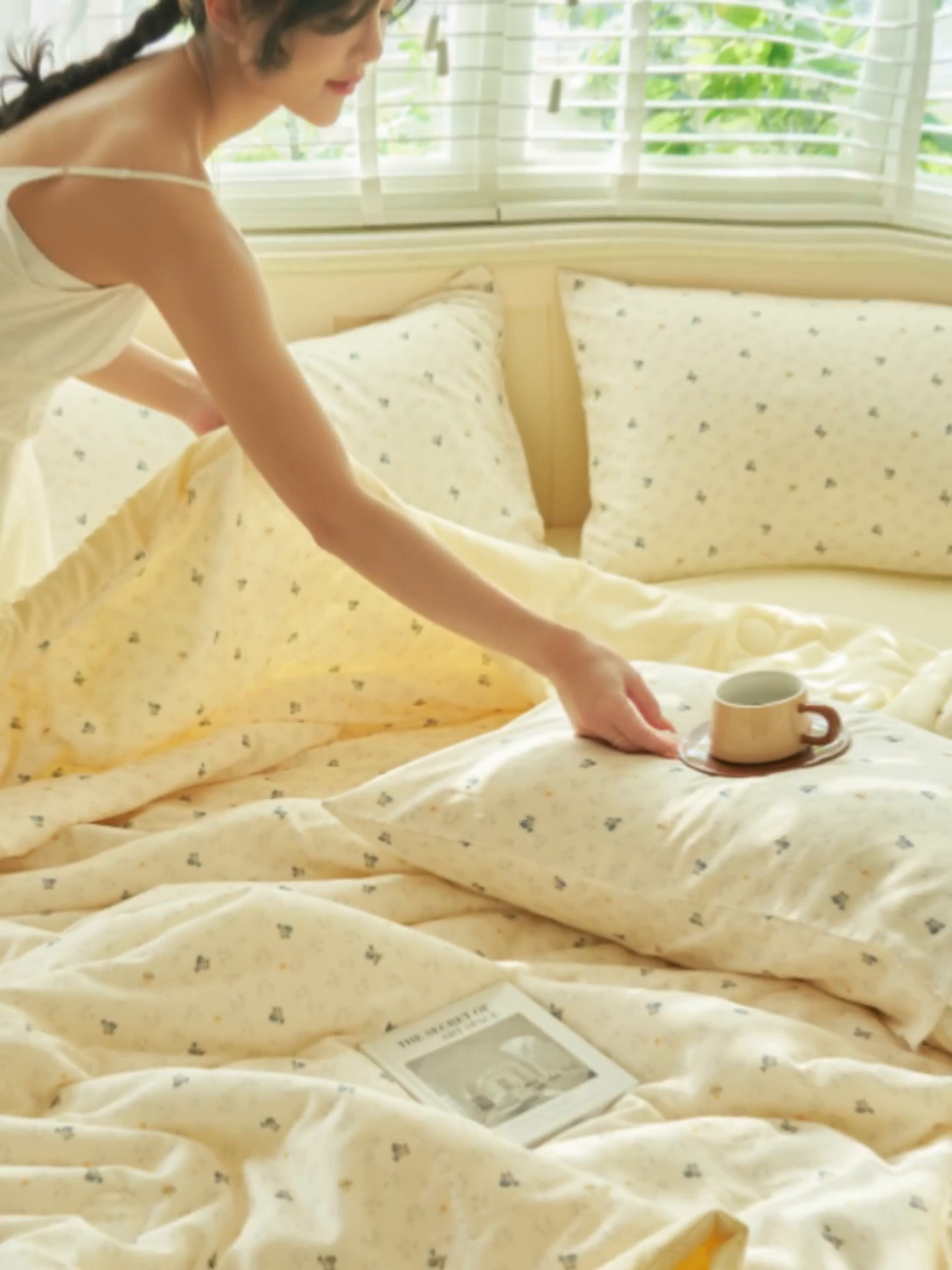 91家纺网 家纺一手货源 找家纺 金鹰 2025新款A类纯棉双层纱大豆夏被四件套全棉夏凉被空调被 可爱熊