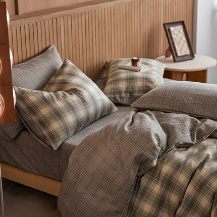 安莱生活 2025 全棉双层纱苏格兰格纹系列四件套 窗框格