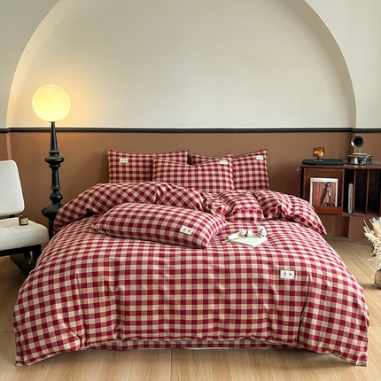 21度C 2025复古风全棉A类母婴级四件套 夏沫红