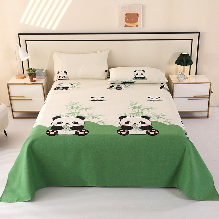 91家纺网 家纺一手货源 找家纺 望淮家纺 2025新款老粗布凉席床单三件套 熊猫抱竹