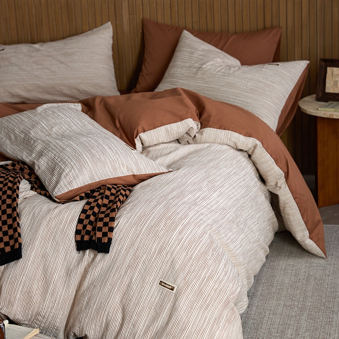 91家纺网 家纺一手货源 找家纺 安莱生活 2025 全棉立体色织提花四件套 摩卡咖