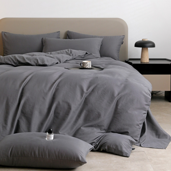 91家纺网 家纺一手货源 找家纺 2025年纯色双拼60支纯棉被套 深灰