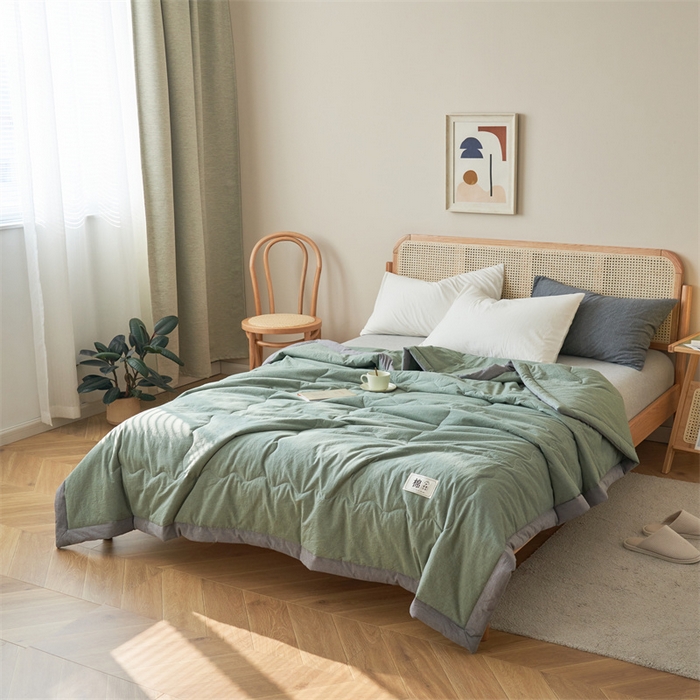 91家纺网 家纺一手货源 找家纺 金鹰 2025新款A类纯棉水洗棉色织棉花夏被全棉空调被夏凉被 军绿