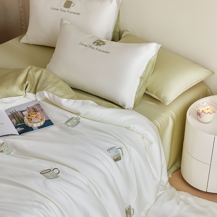 91家纺网 家纺一手货源 找家纺 安莱生活 2025兰精进口60S天丝绣花四件套 爱一辈子