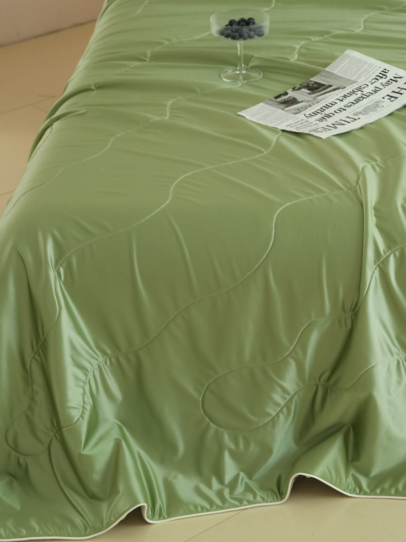 91家纺网 家纺一手货源 找家纺 丽卡家纺2025新款冰丽丝锦氨凉感夏被子被芯 青草绿+浅银灰