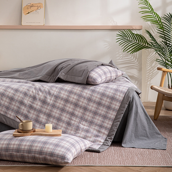 91家纺网 家纺一手货源 找家纺 吾诺 2025 全棉色织水洗棉夏被大豆夏被四件套被子被芯空调被夏凉被 雅调灰