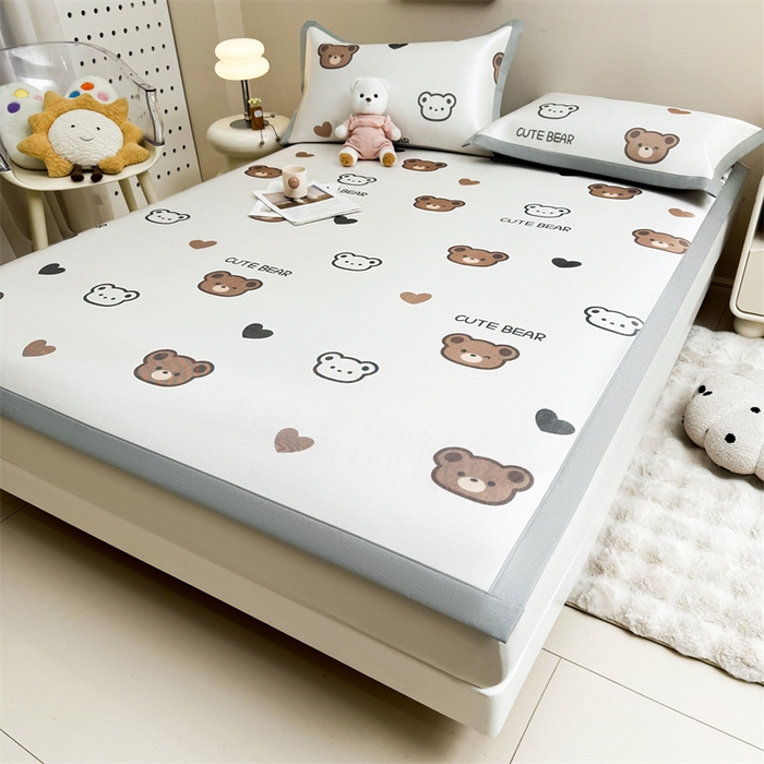 91家纺网 家纺一手货源 找家纺 （总）雯豆2025夏季新品冰藤印花凉席三件套平铺绑带款冰丝凉席三件套