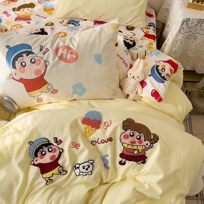 91家纺网 家纺一手货源 找家纺 一霖家纺 2025新款2025新款高克重云朵棉数码印花＋毛巾绣四件套新新与葵葵