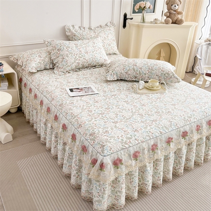  十个点 2025新款全棉纯棉蕾丝花边床裙 暮色花海