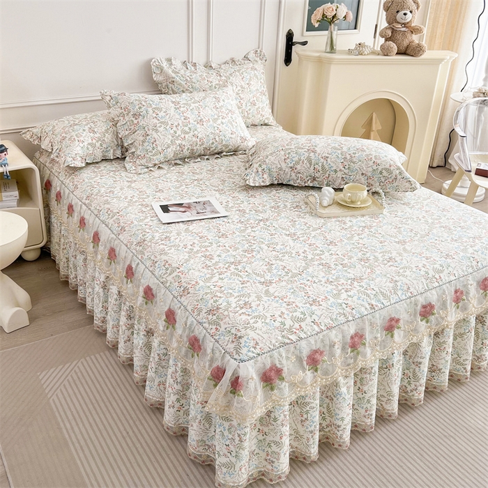 91家纺网 家纺一手货源 找家纺  十个点 2025新款全棉纯棉蕾丝花边床裙 暮色花海