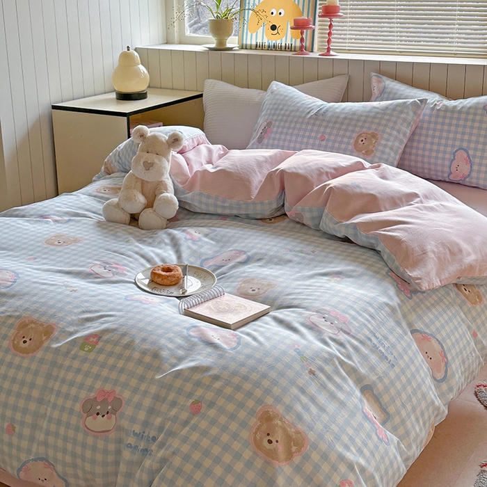 91家纺网 家纺一手货源 找家纺 麦伦家居 2025新品 全棉卡通小清新跑量款系列四件套 甜蜜小狗