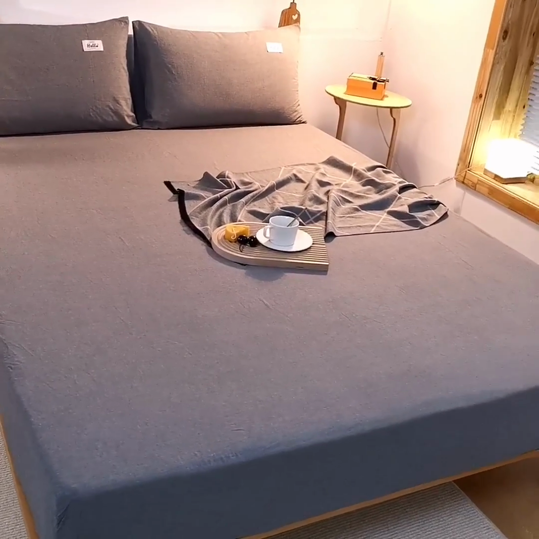 91家纺网 家纺一手货源 找家纺 柠萌家居 2025新款A类全棉色织水洗棉单床笠 深灰