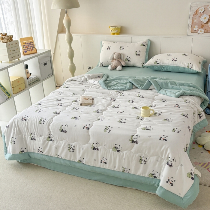 91家纺网 家纺一手货源 找家纺 梦舒羽2025新款小清新系列水洗棉夏被 熊有成竹